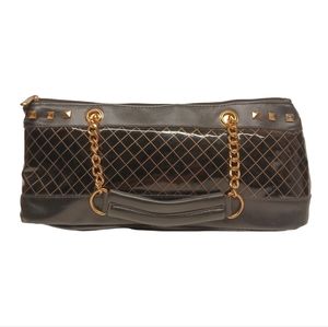 Black Gold Metallic Studded Chain Strap Silver Foil Lined Wine/Lunch Bag Purse